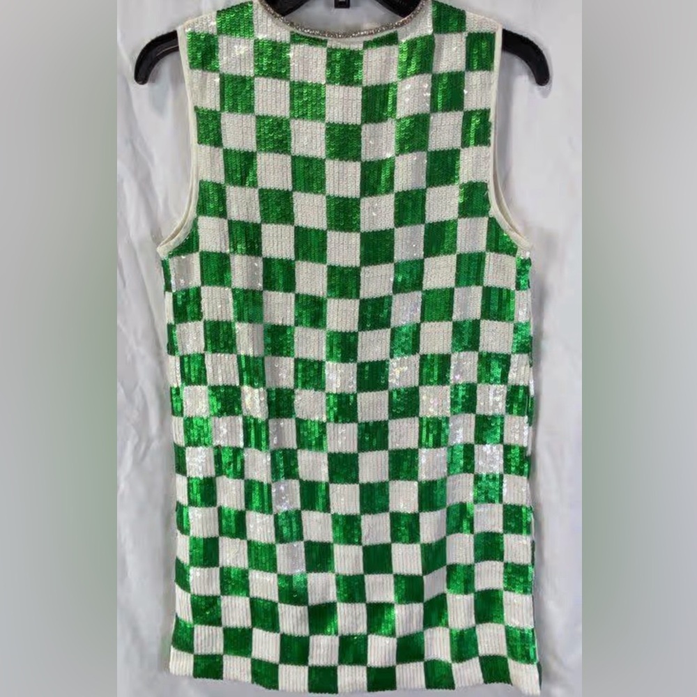 NWT Anthropologie Verb Sequined Checkered Shift Dress - Picture 6 of 9